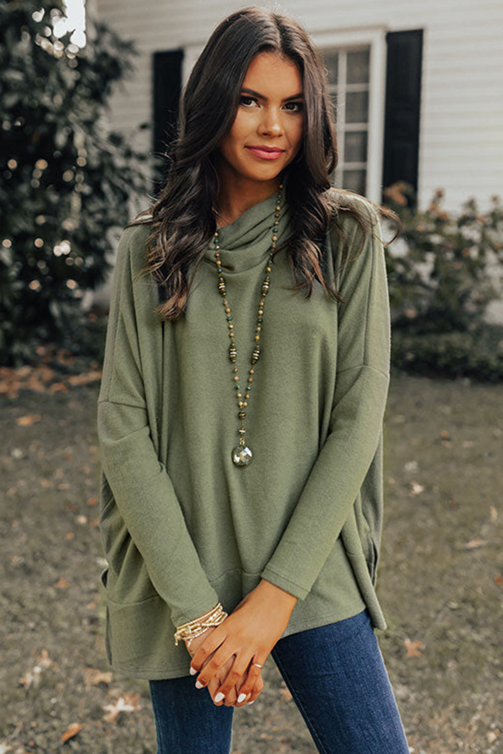 Cowl Neck Tunic Long Sleeve Top