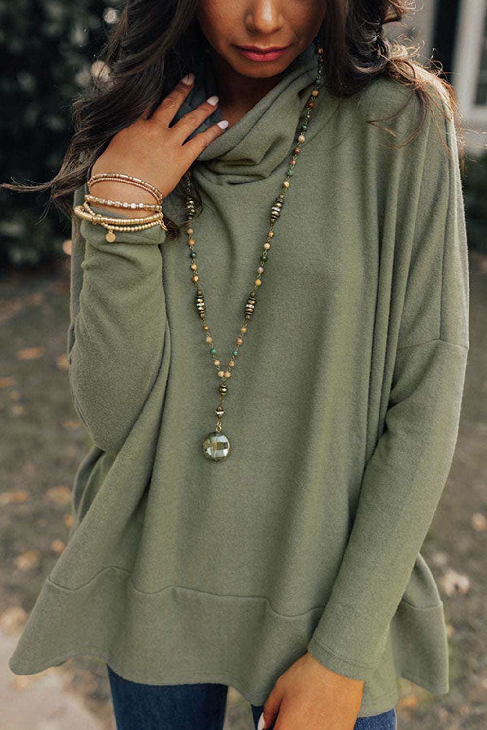 Cowl Neck Tunic Long Sleeve Top