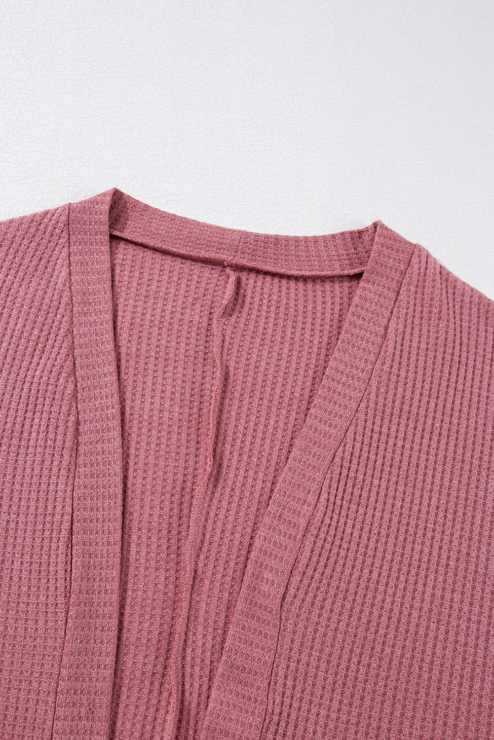 Mineral Red Solid Color Waffle Knit Cardigan