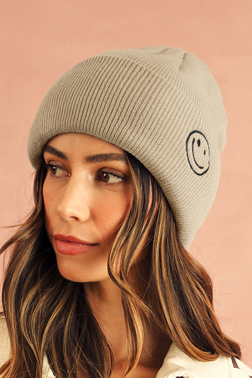 White Smiley Face Eaveless Beanie Hat