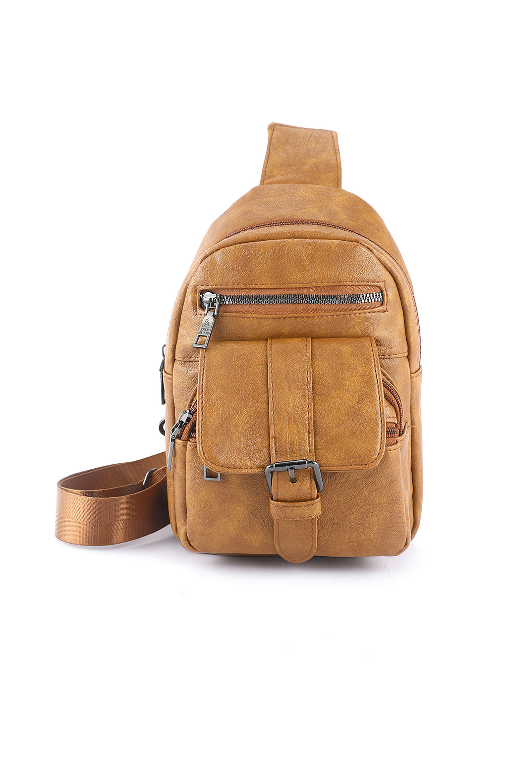 Khaki Vintage Zipper Multi Pockets Sling Bag