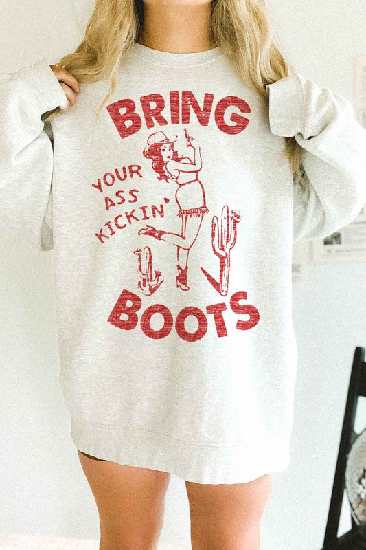 KICKIN BOOTS WESTERN  OVERSIZED SWEATSHIRT