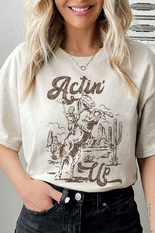 ACTIN UP WESTERN COWGIRL GRAPHIC TEE