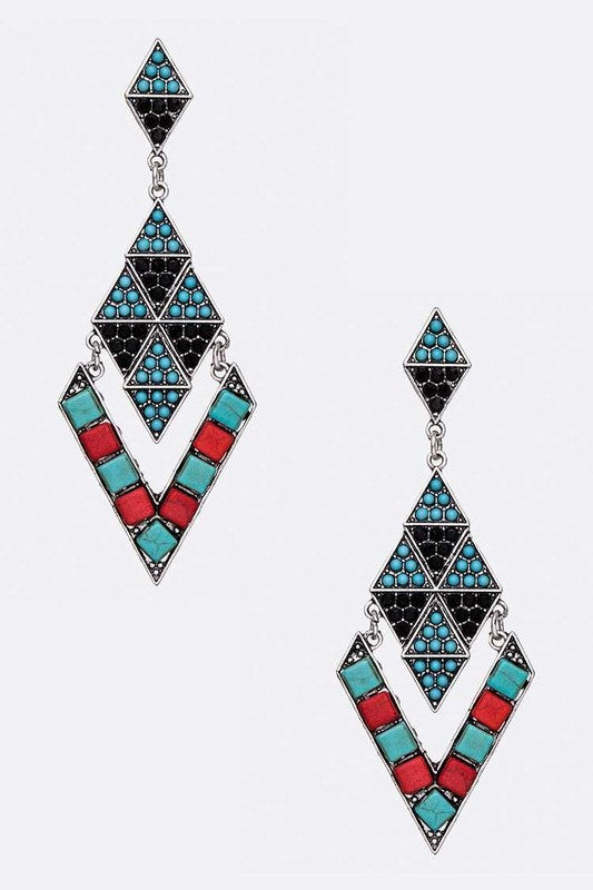 Stone Pave Iconic Geo Western Earrings