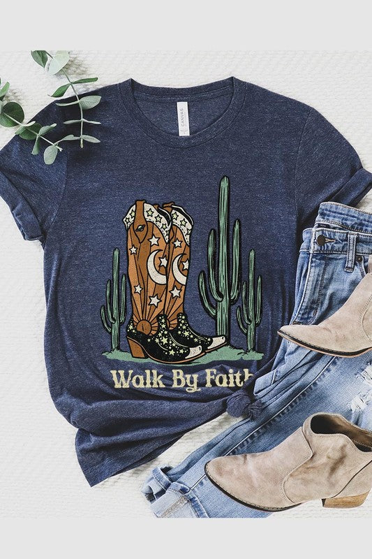 Walk By Faith Cowboy Boots Graphic T Shirts