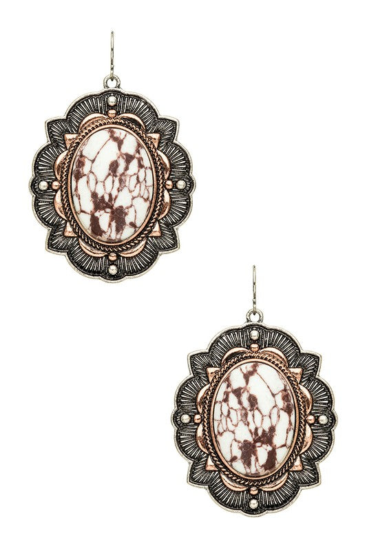 Western Mix Tone Stone Drop Earrings