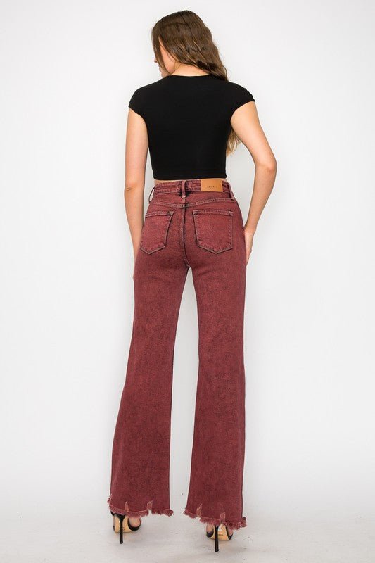 TUMMY CONTROL BURGUNDY HIGH RISE FLARE JEANS