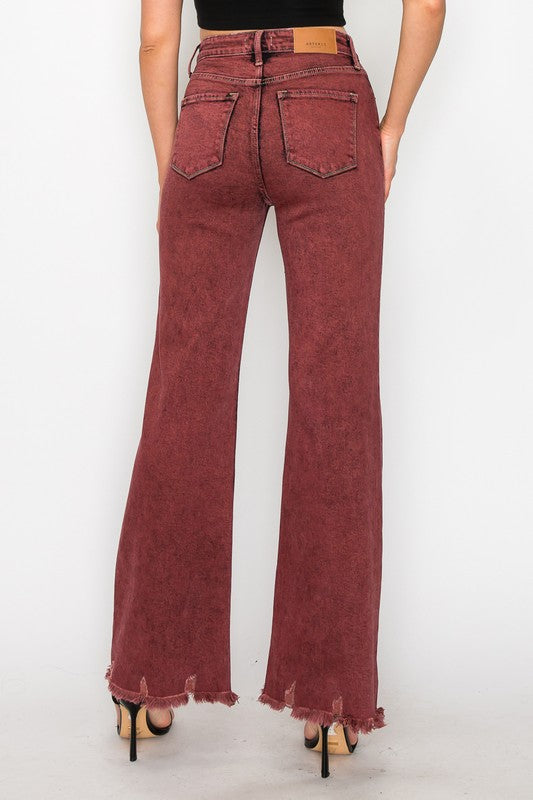 TUMMY CONTROL BURGUNDY HIGH RISE FLARE JEANS