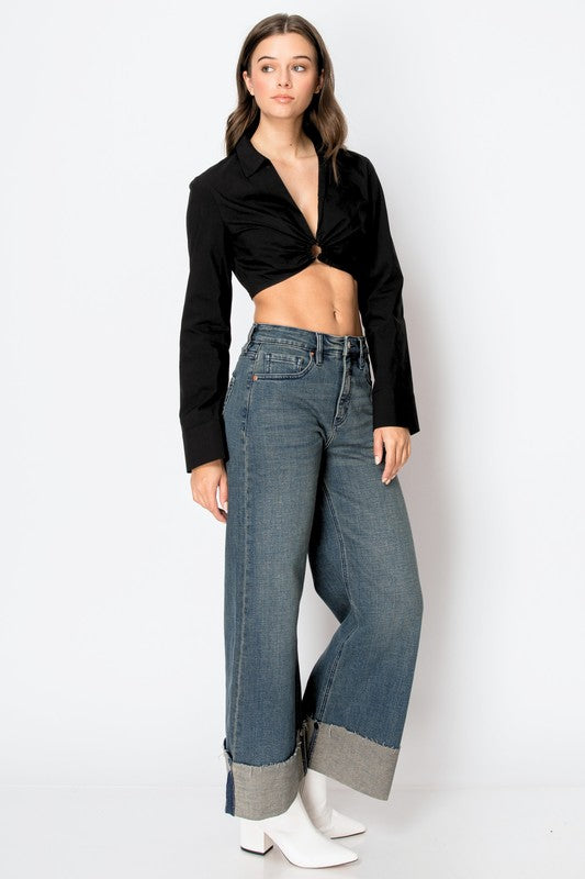 TUMMY CONTROL HIGH RISE CUFFED A WIDE LEG JEANS