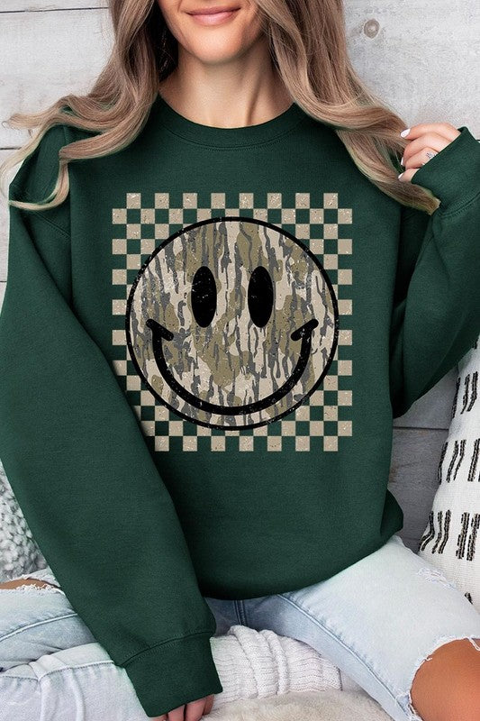 Retro Camo Smiley Face Sweatshirts