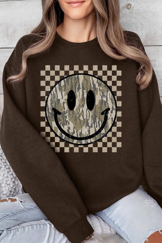 Retro Camo Smiley Face Sweatshirts