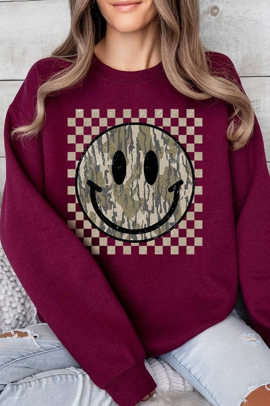 Retro Camo Smiley Face Sweatshirts