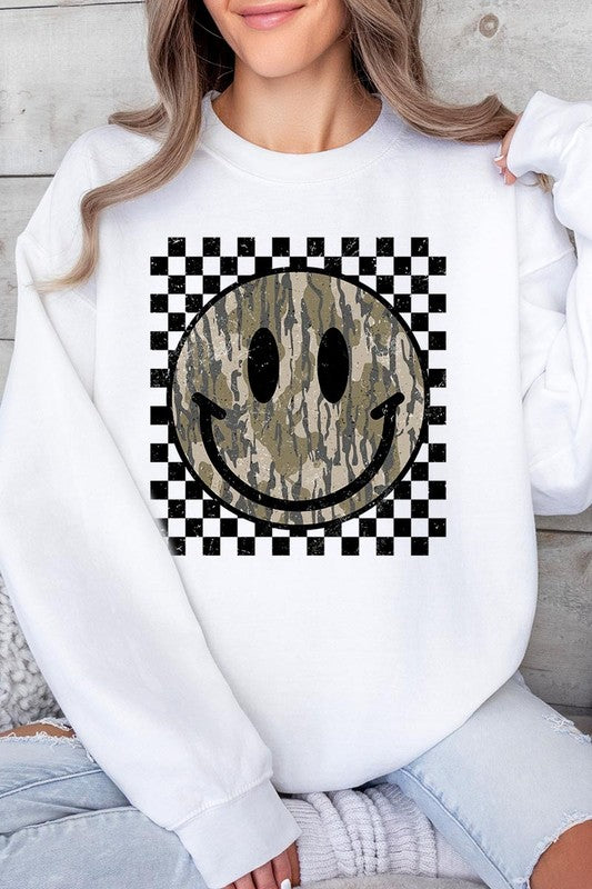 Retro Camo Smiley Face Sweatshirts