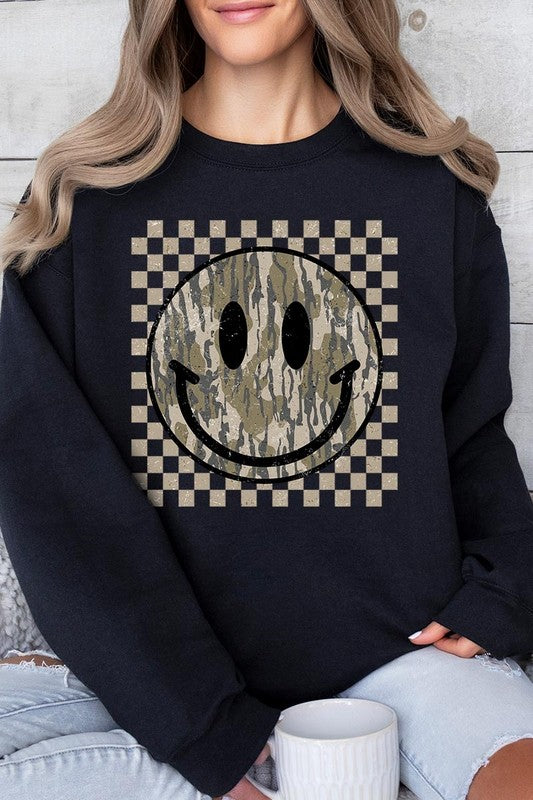 Retro Camo Smiley Face Sweatshirts