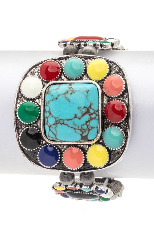 Western Square Stone Boho Stretch Bracelet