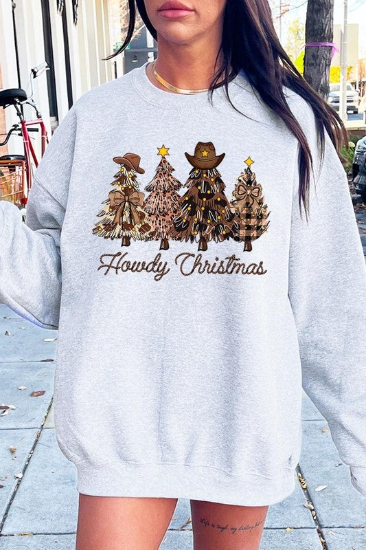 Howdy Christmas Tree Graphic Fleece Sweatshirts