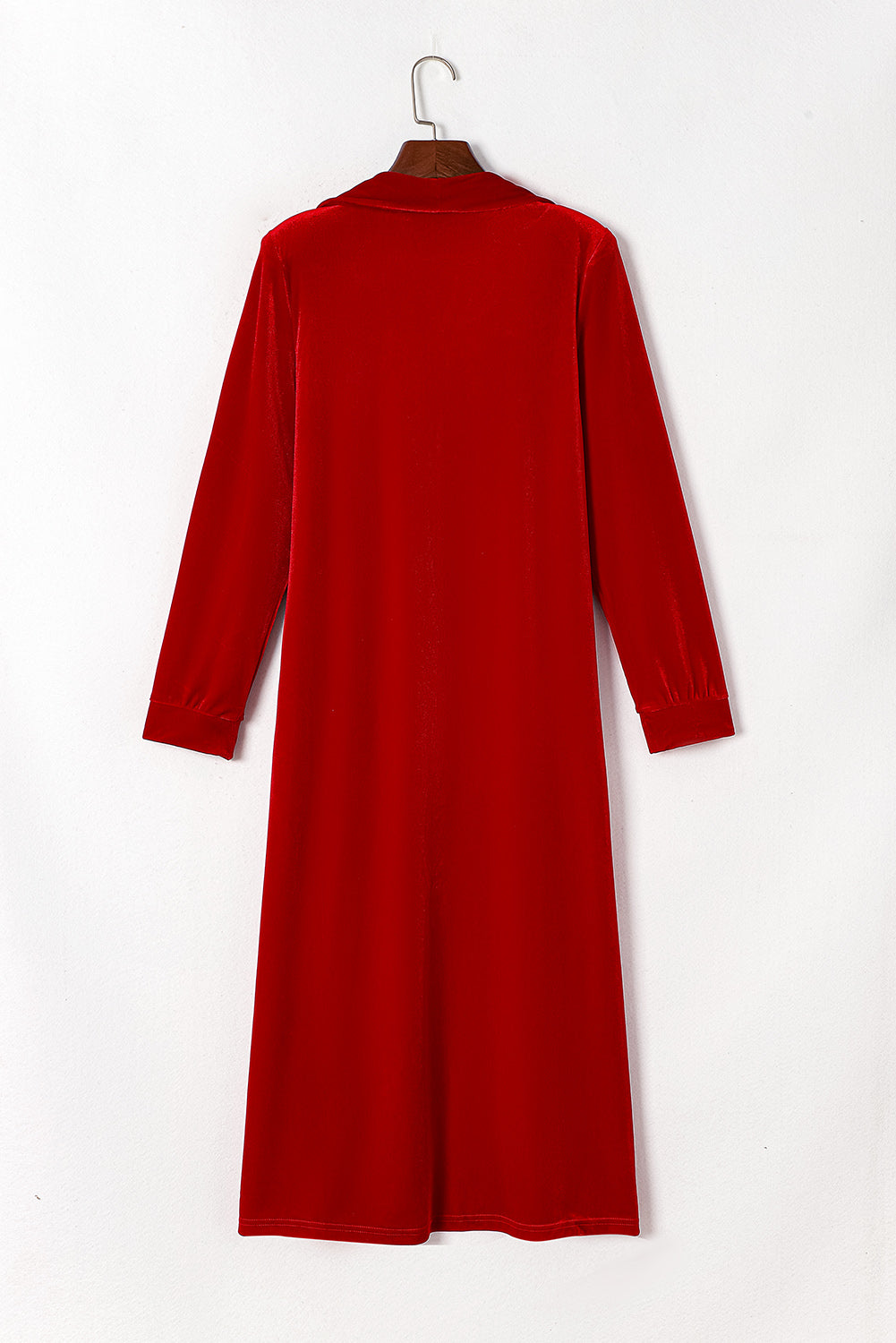 Red Velvet Elegant Open Front Pocket Long Cardigan