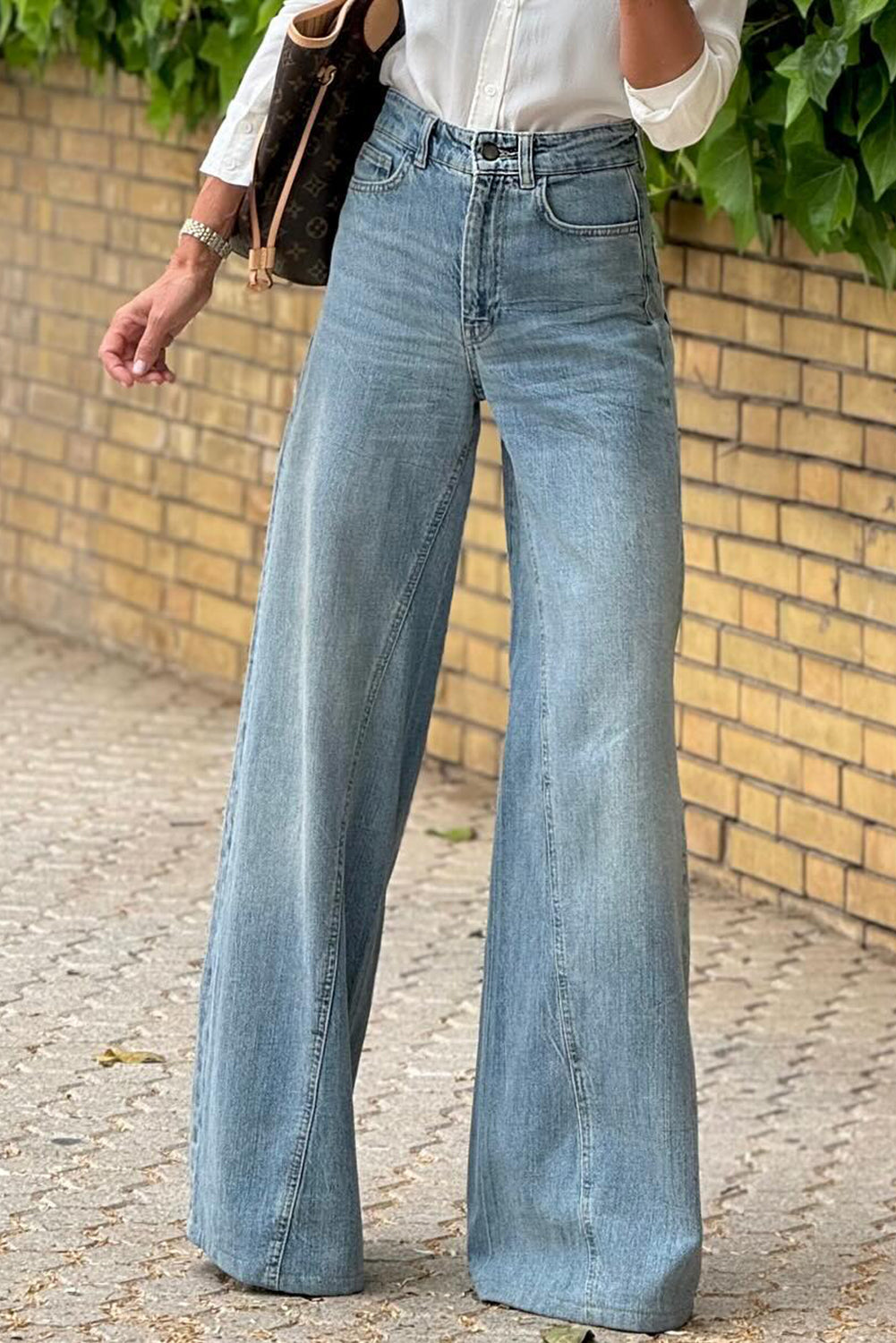 Dusk Blue Acid Wash Flared Leg Jeans