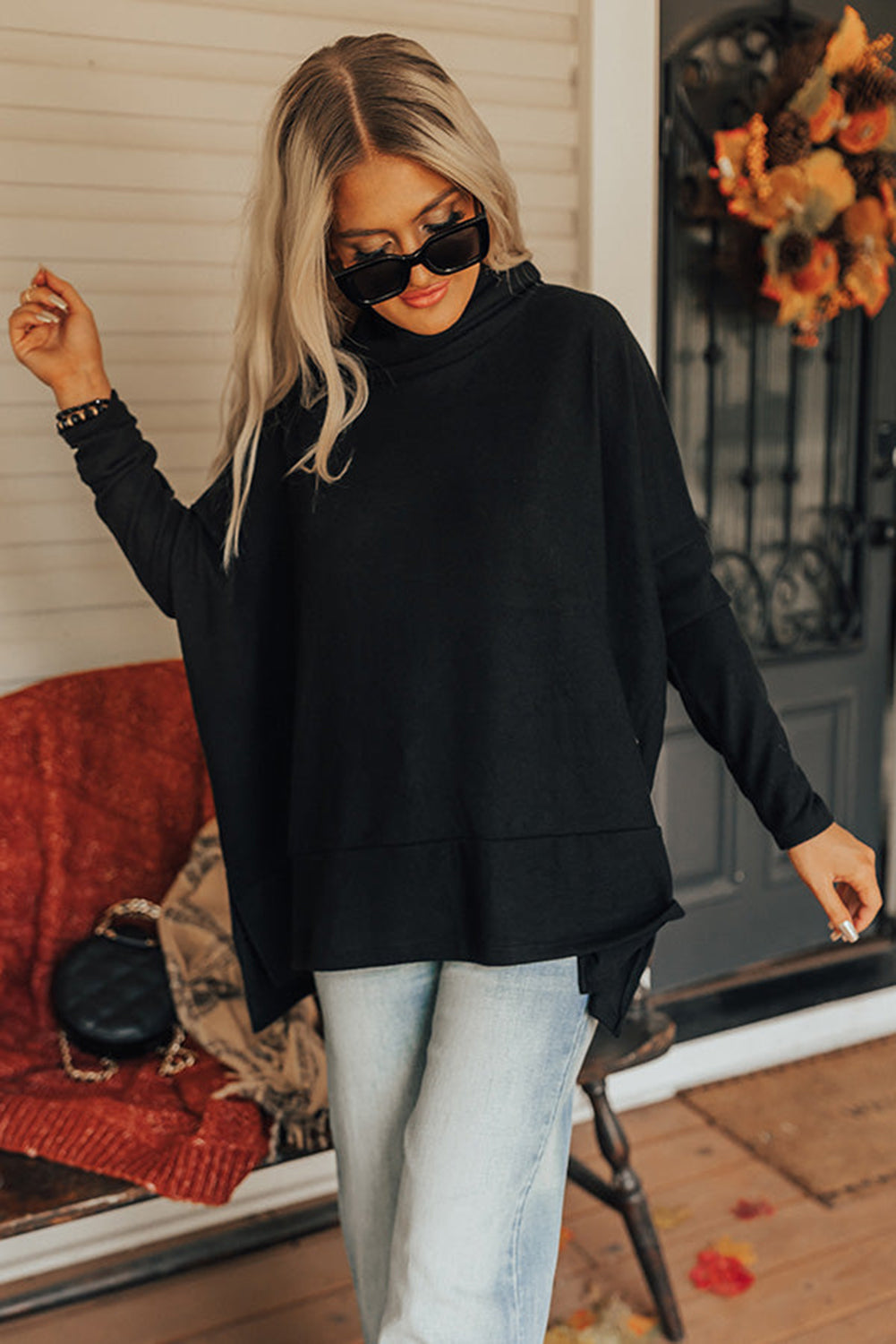 Cowl Neck Tunic Long Sleeve Top