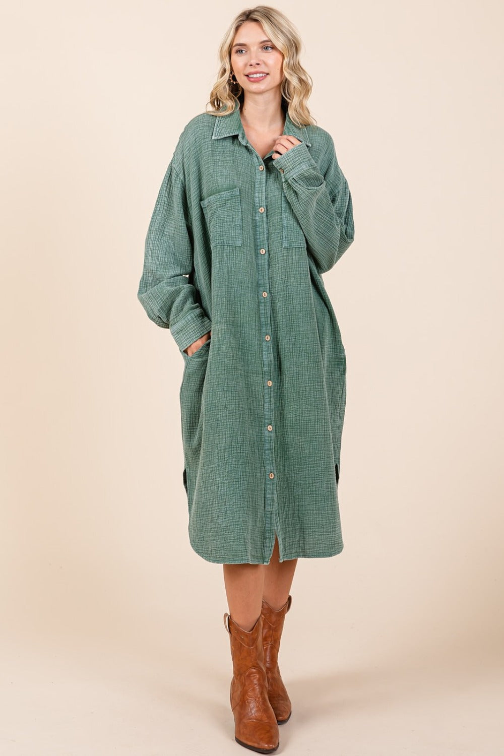 Mittoshop Mineral Wash Midi Shirt Dress