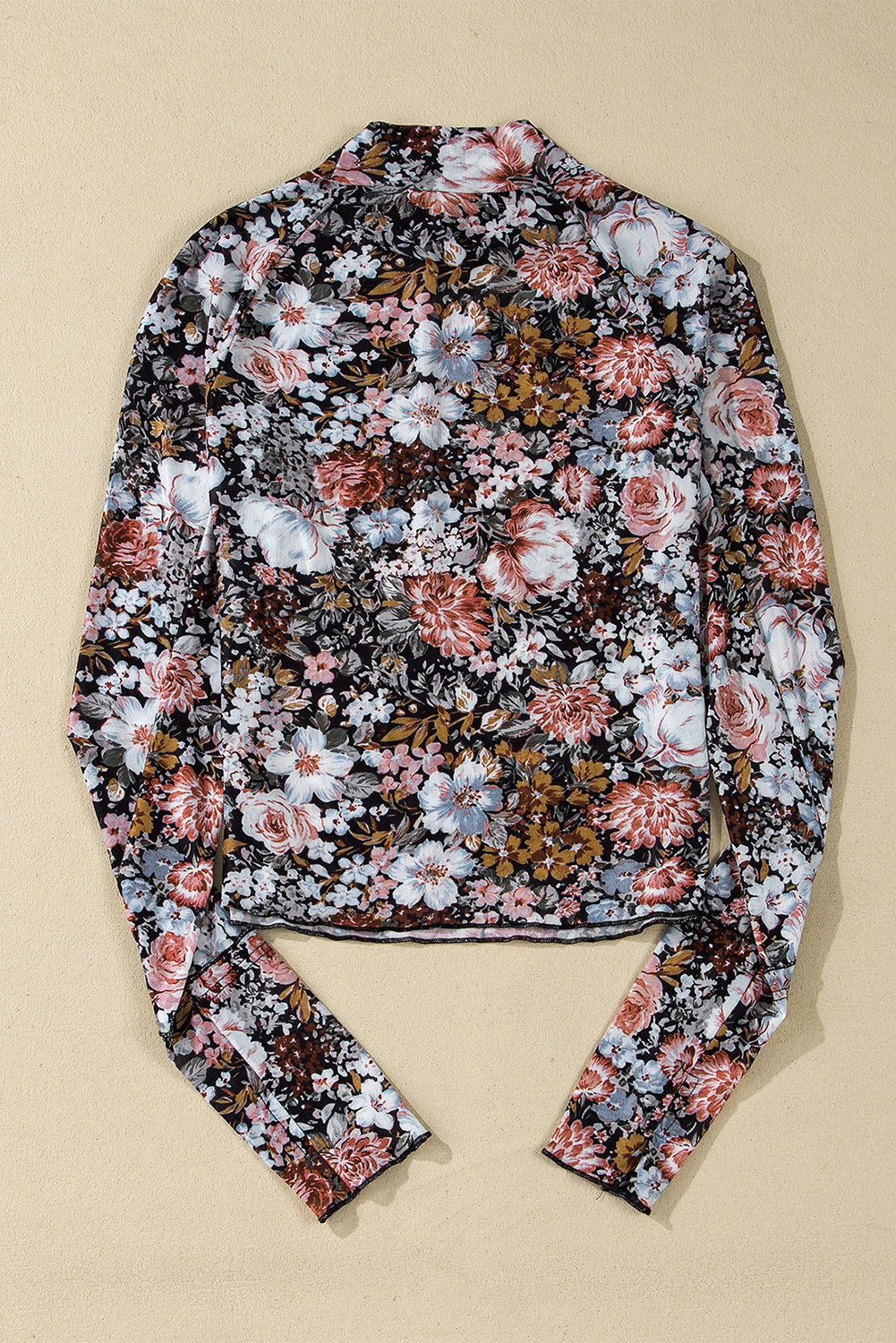 Floral Print Mesh Mock Neck Top