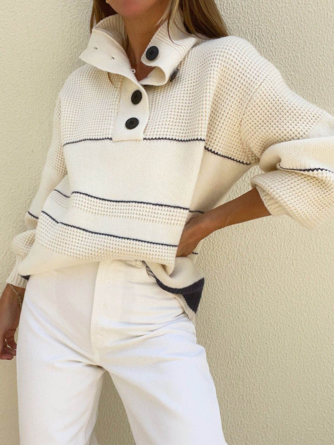 Waffle-Knit  Long Sleeve Sweater