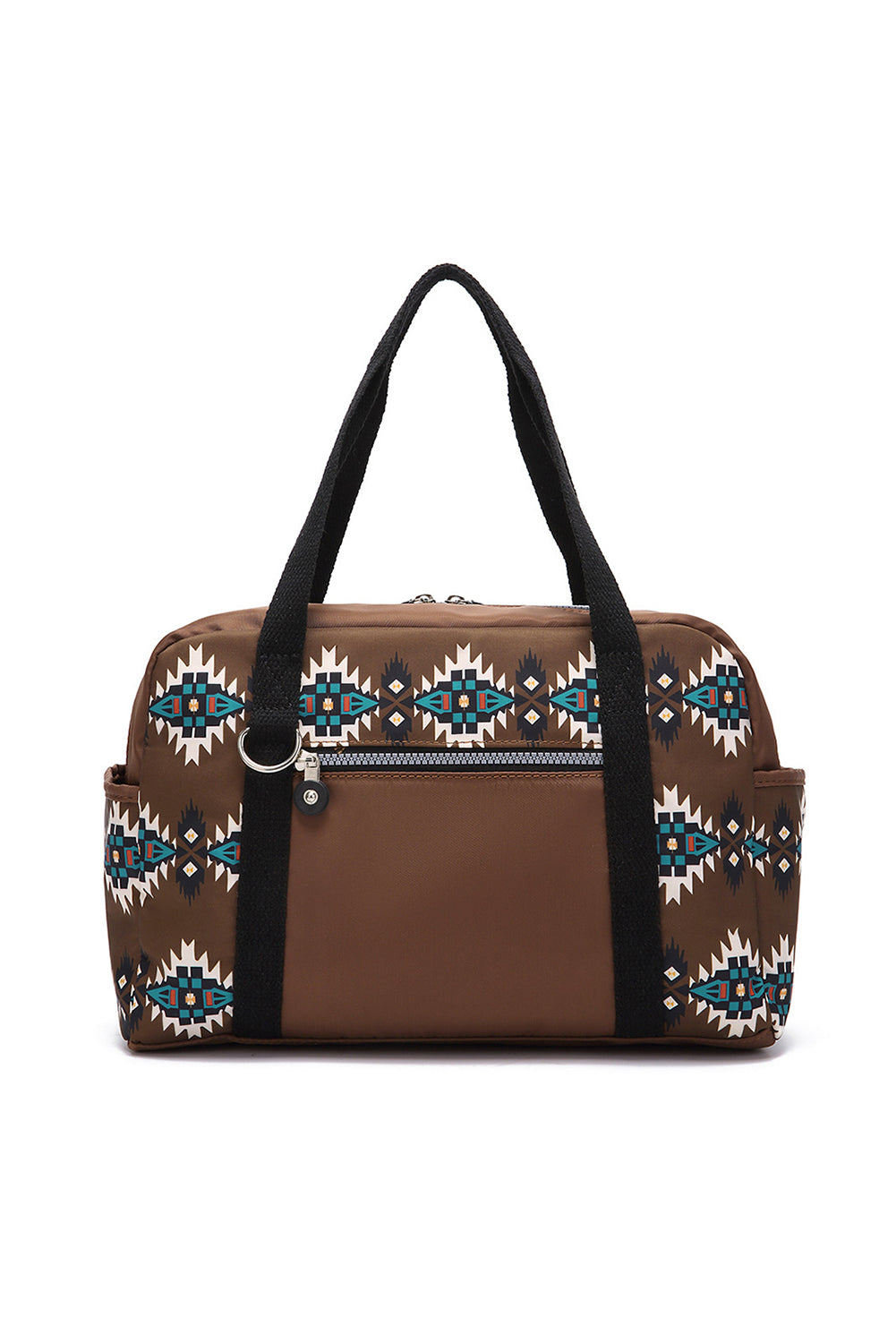 Coffee Geometric Print PU Leather Large Travel Duffel Bag