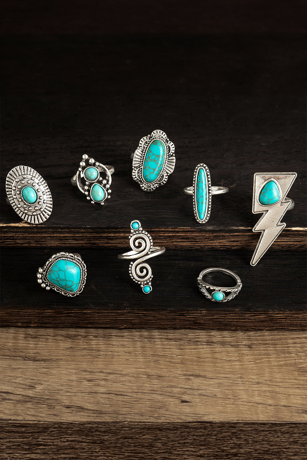 Silvery 8pcs Vintage Alloy Ring Set