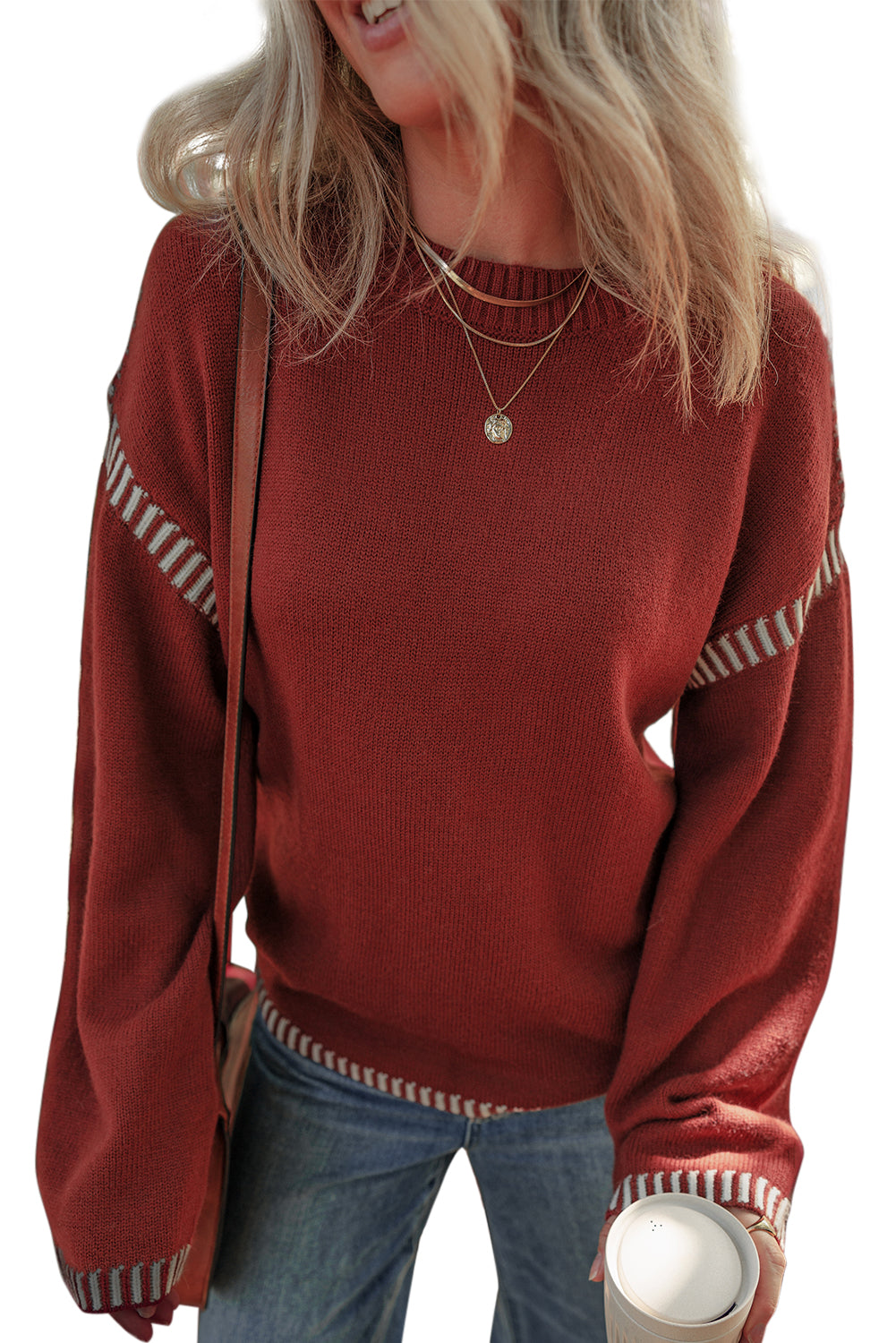 Red Dahlia Contrast Trim Knit Sweater