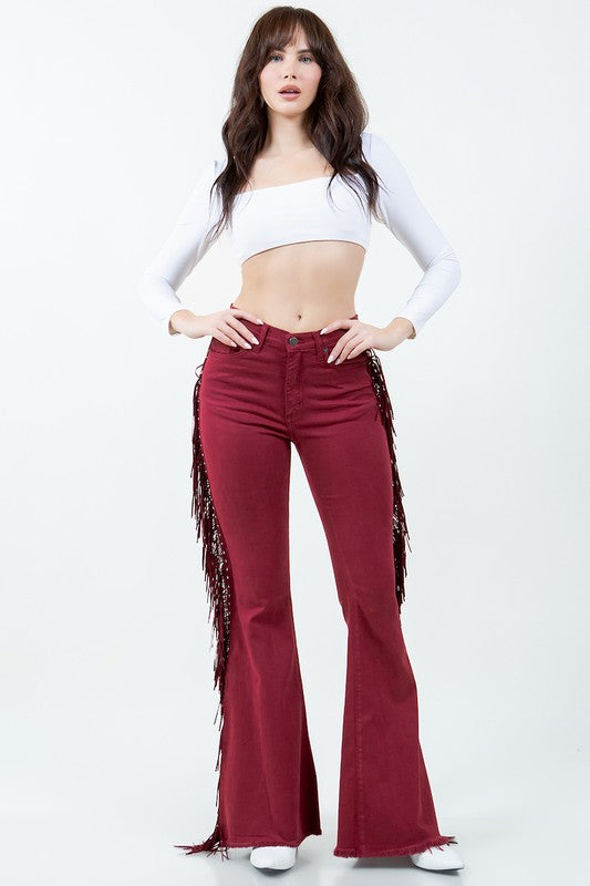 Texas Sun Fringe Bell Bottom Wine - Inseam 30