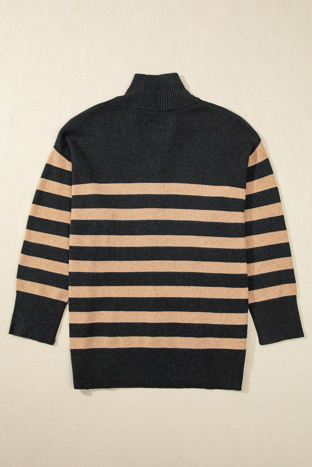 Green Striped Collared Quarter Zip Oversized Sweater