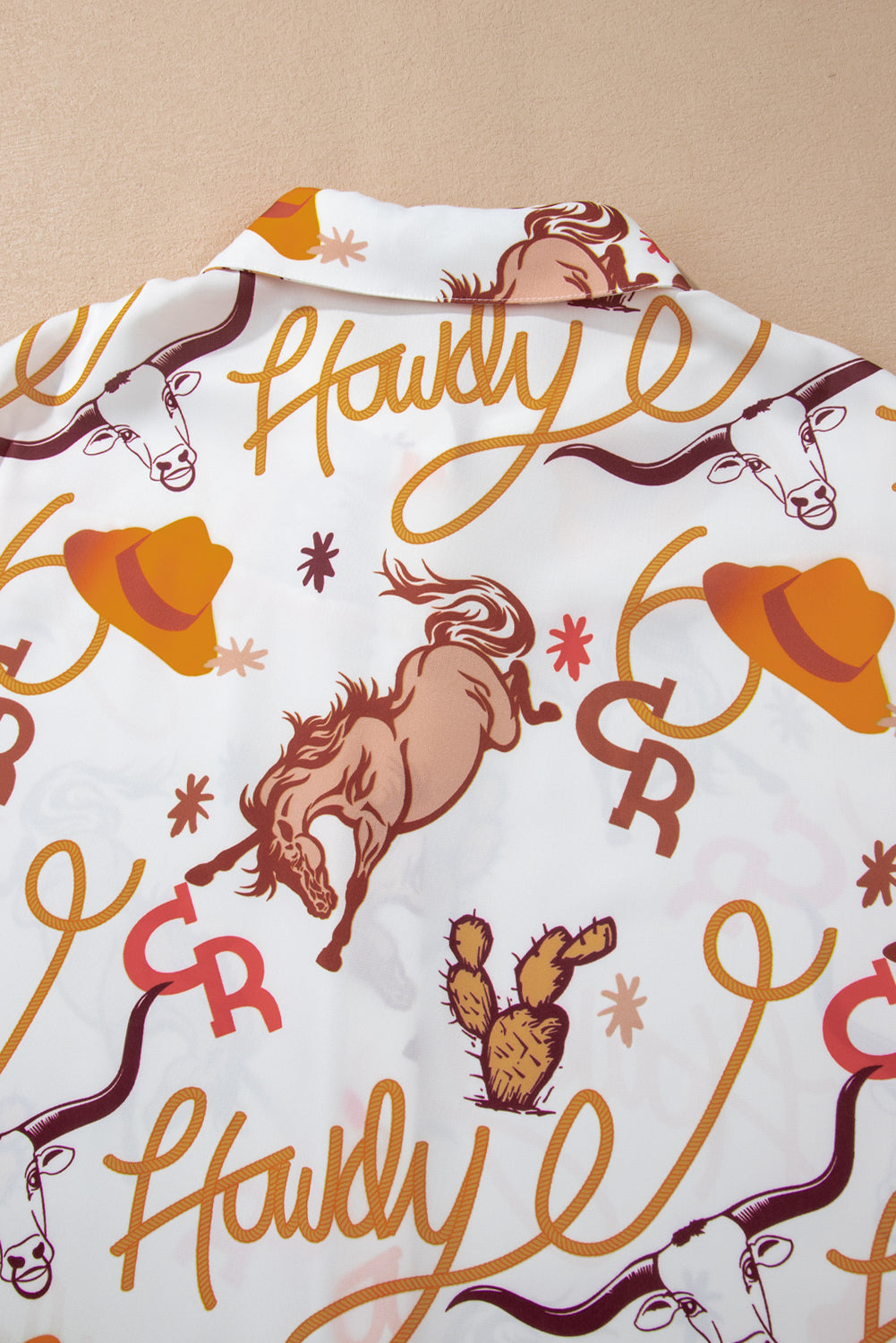 Beige Howdy Animal Pattern Button Up Shirt