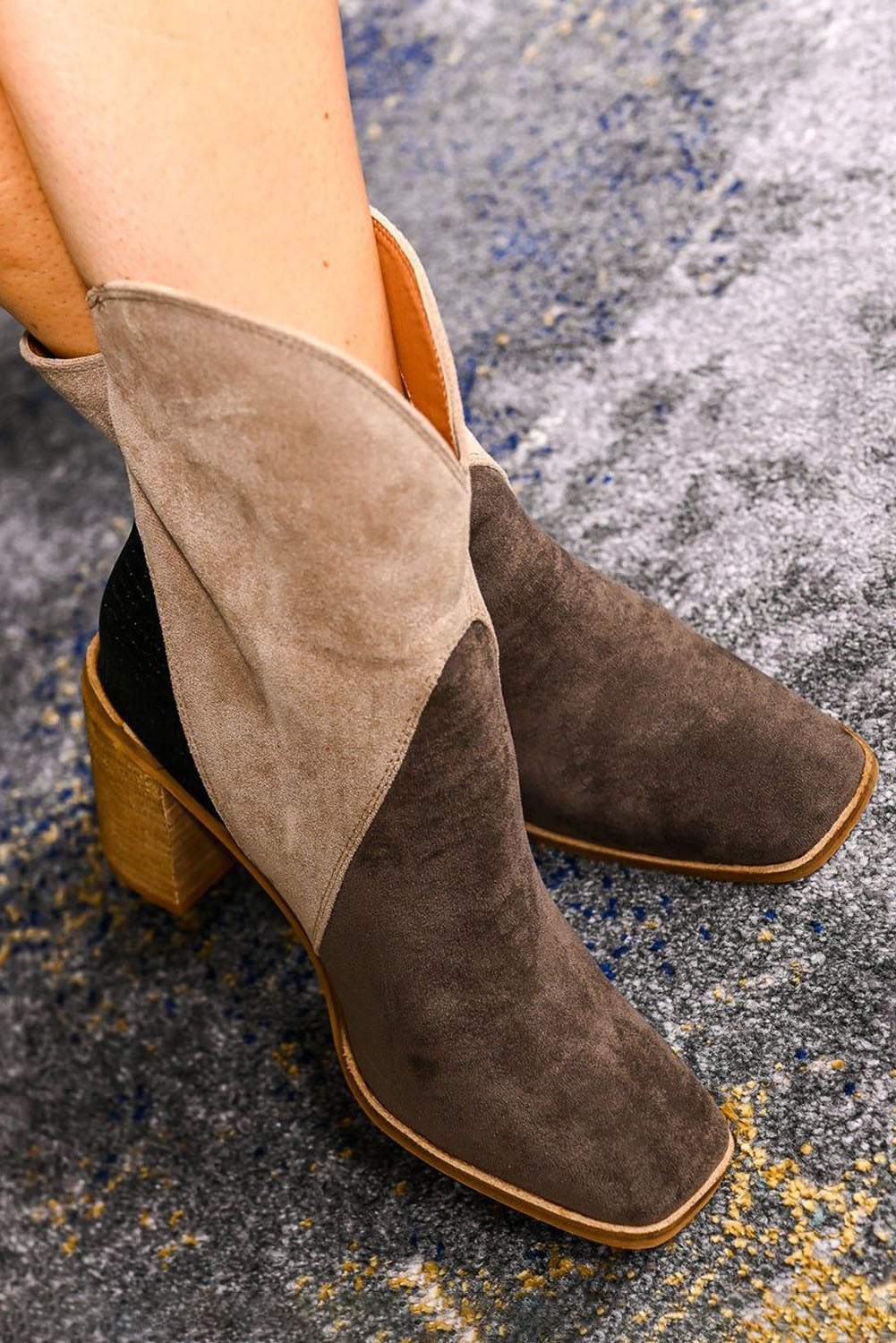 Chestnut Colorblock Suede Heeled Ankle Booties