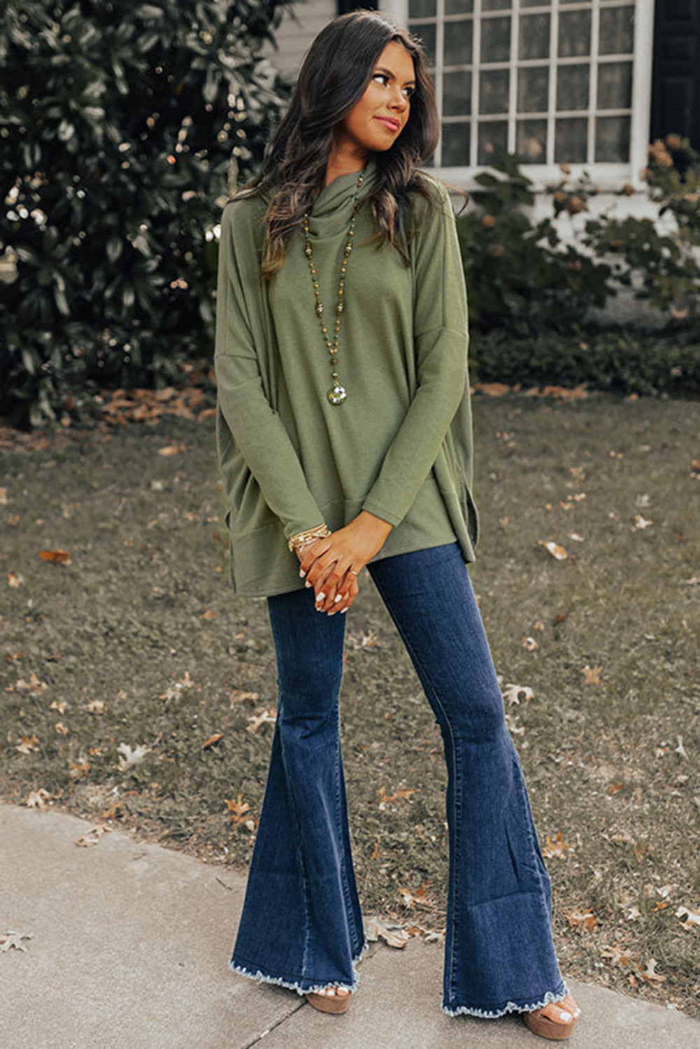 Cowl Neck Tunic Long Sleeve Top