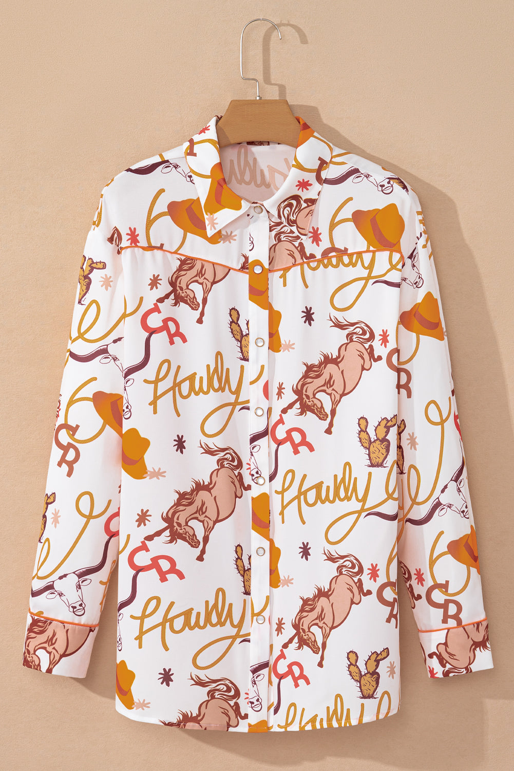 Beige Howdy Animal Pattern Button Up Shirt