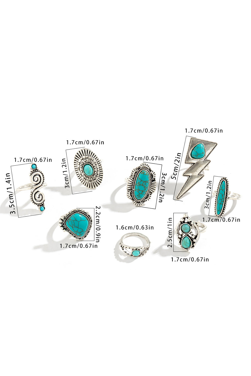 Silvery 8pcs Vintage Alloy Ring Set