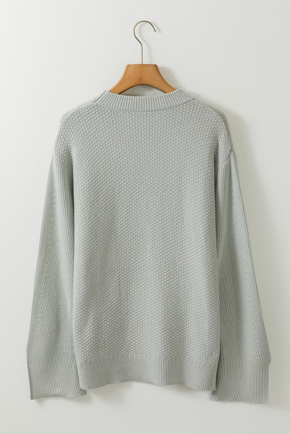 Dark Green Textured Knit Drop Shoulder Sweater