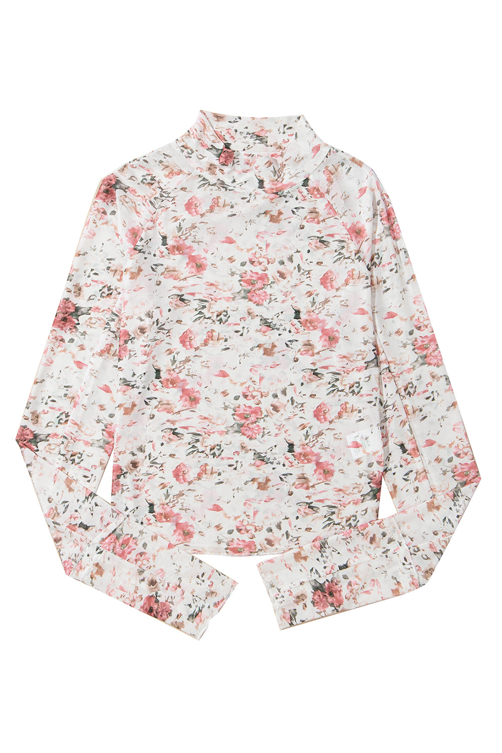 Floral Print Mesh Mock Neck Top