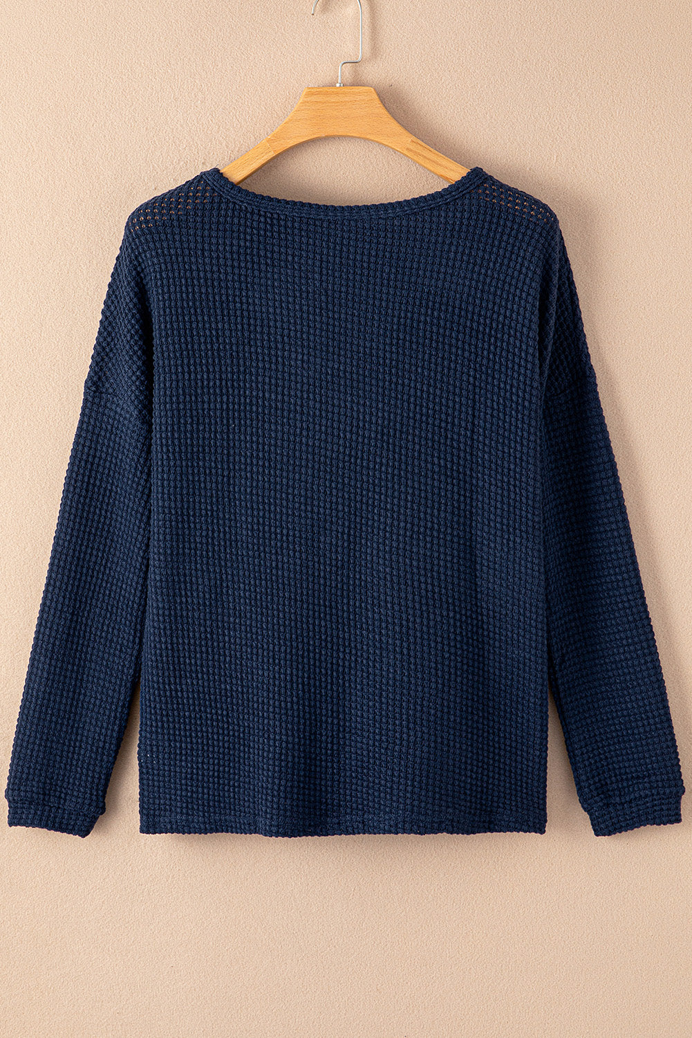 Green Waffle Knit Drop Shoulder Long Sleeve Top