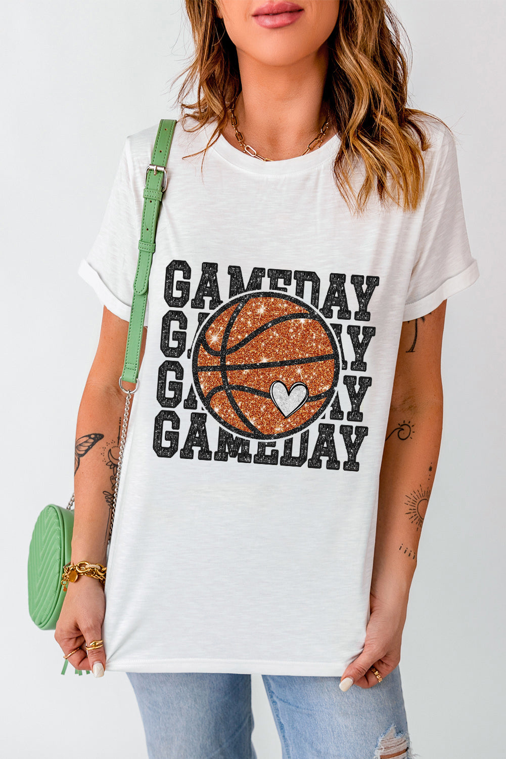 White GAME DAY Rugby Football Graphic Round Neck T Shirt