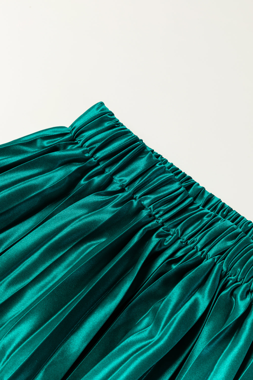 Dark Green Satin Pleated Maxi Skirt