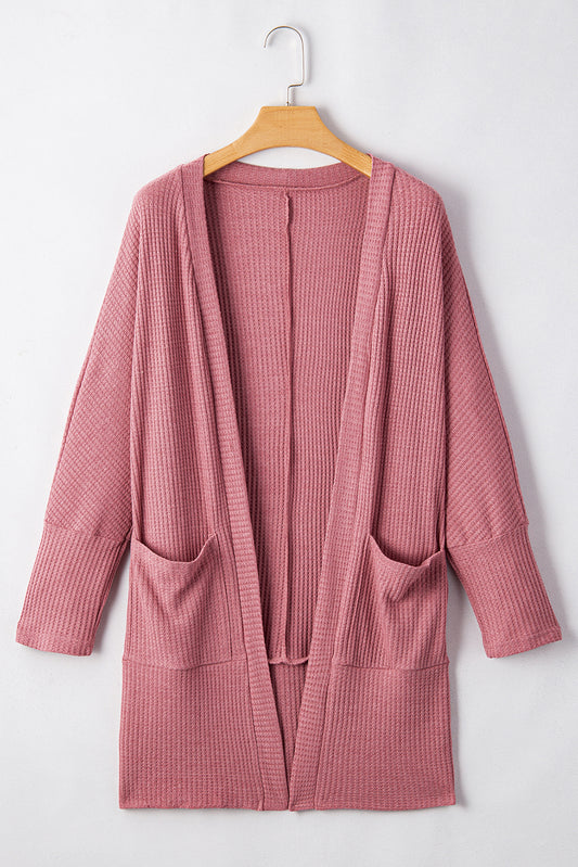 Mineral Red Solid Color Waffle Knit Cardigan