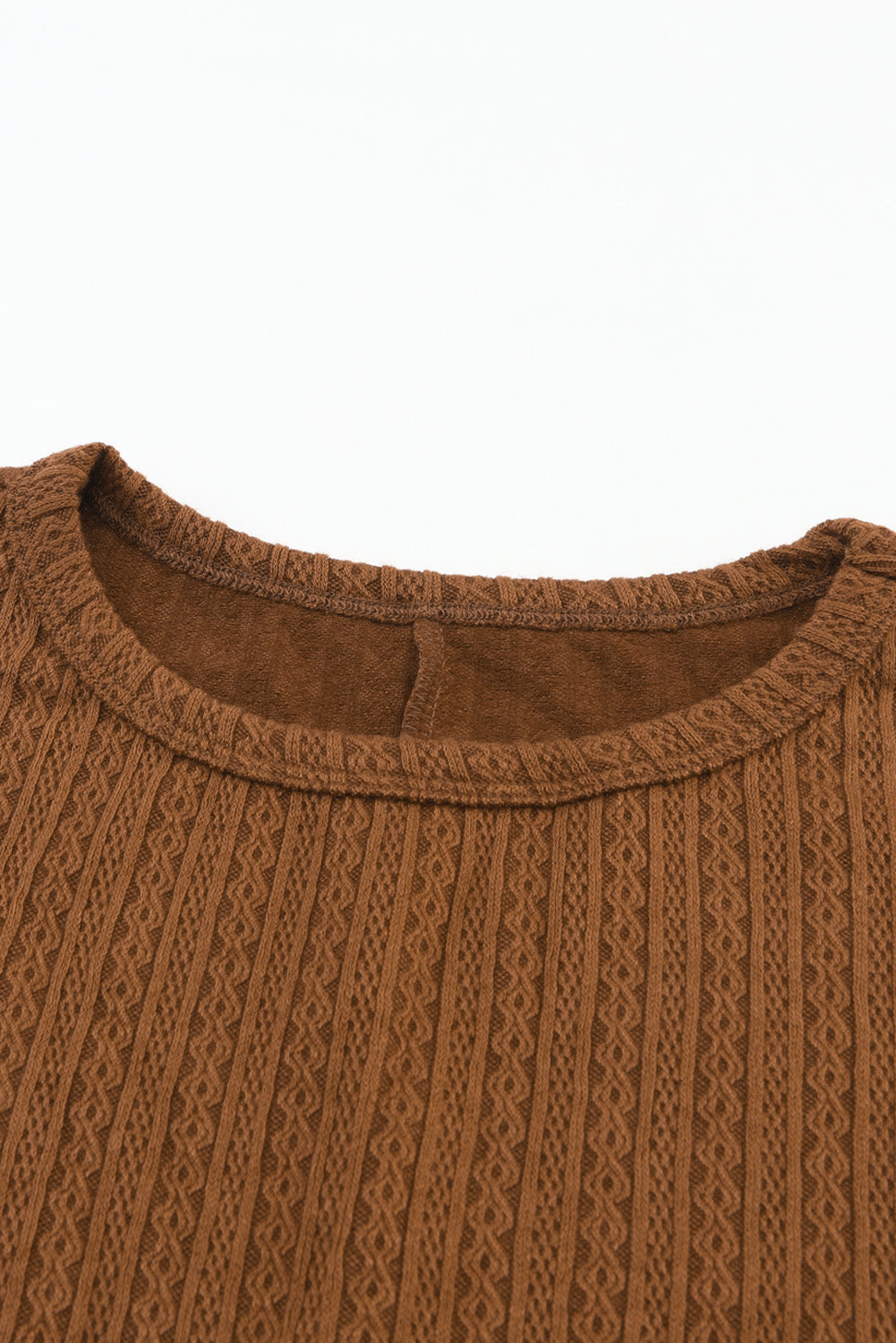 Brown Solid Color Textured Pullover Casual Long Sleeve Top