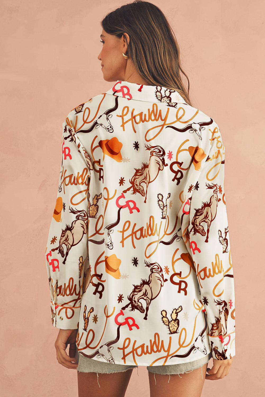 Beige Howdy Animal Pattern Button Up Shirt