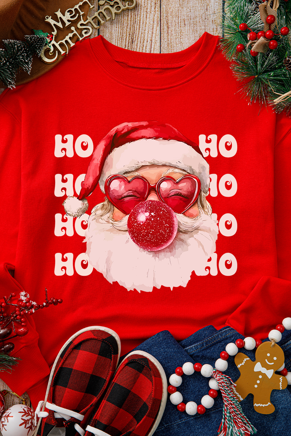 Red HO HO HO Bubble Nose Santa Claus Christmas Sweatshirt