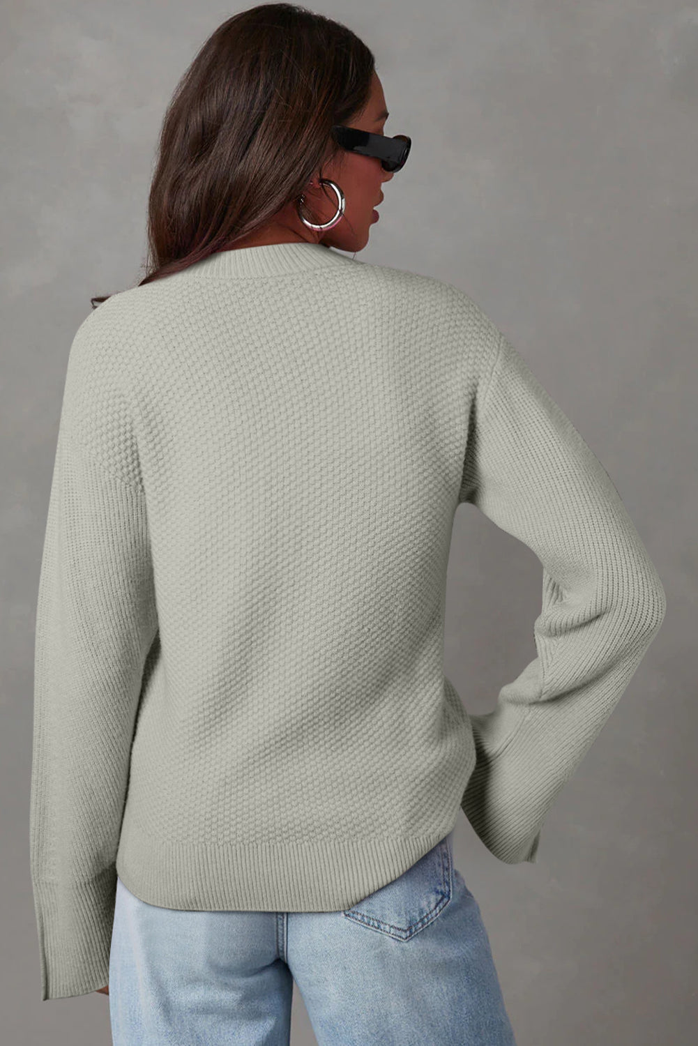 Dark Green Textured Knit Drop Shoulder Sweater