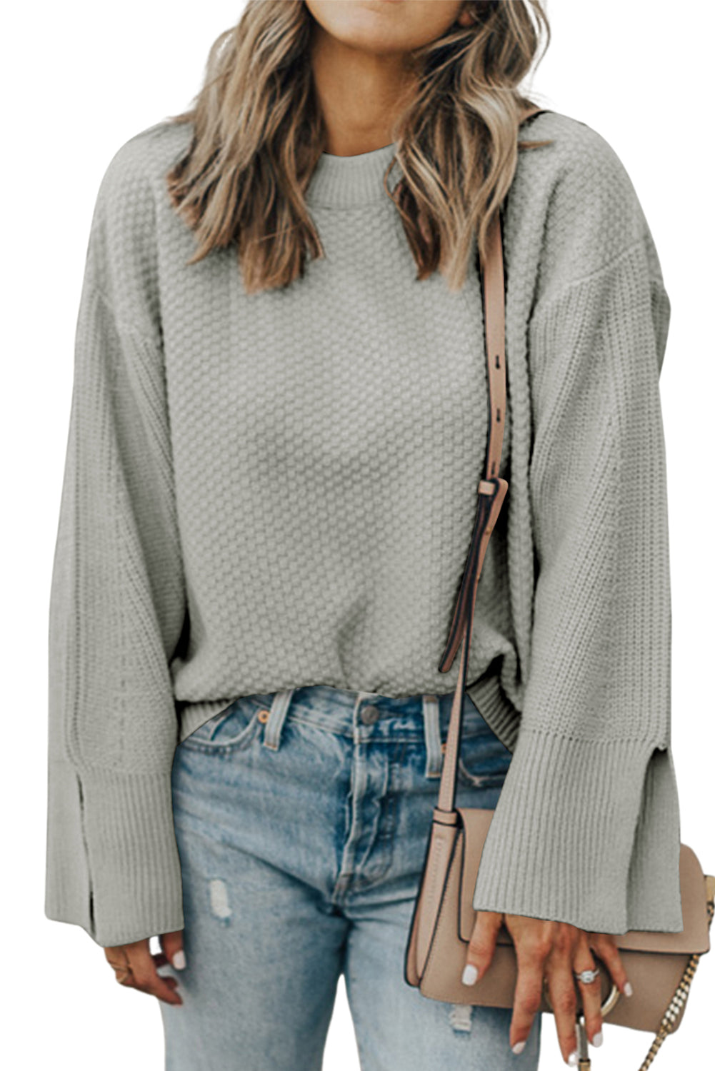 Dark Green Textured Knit Drop Shoulder Sweater