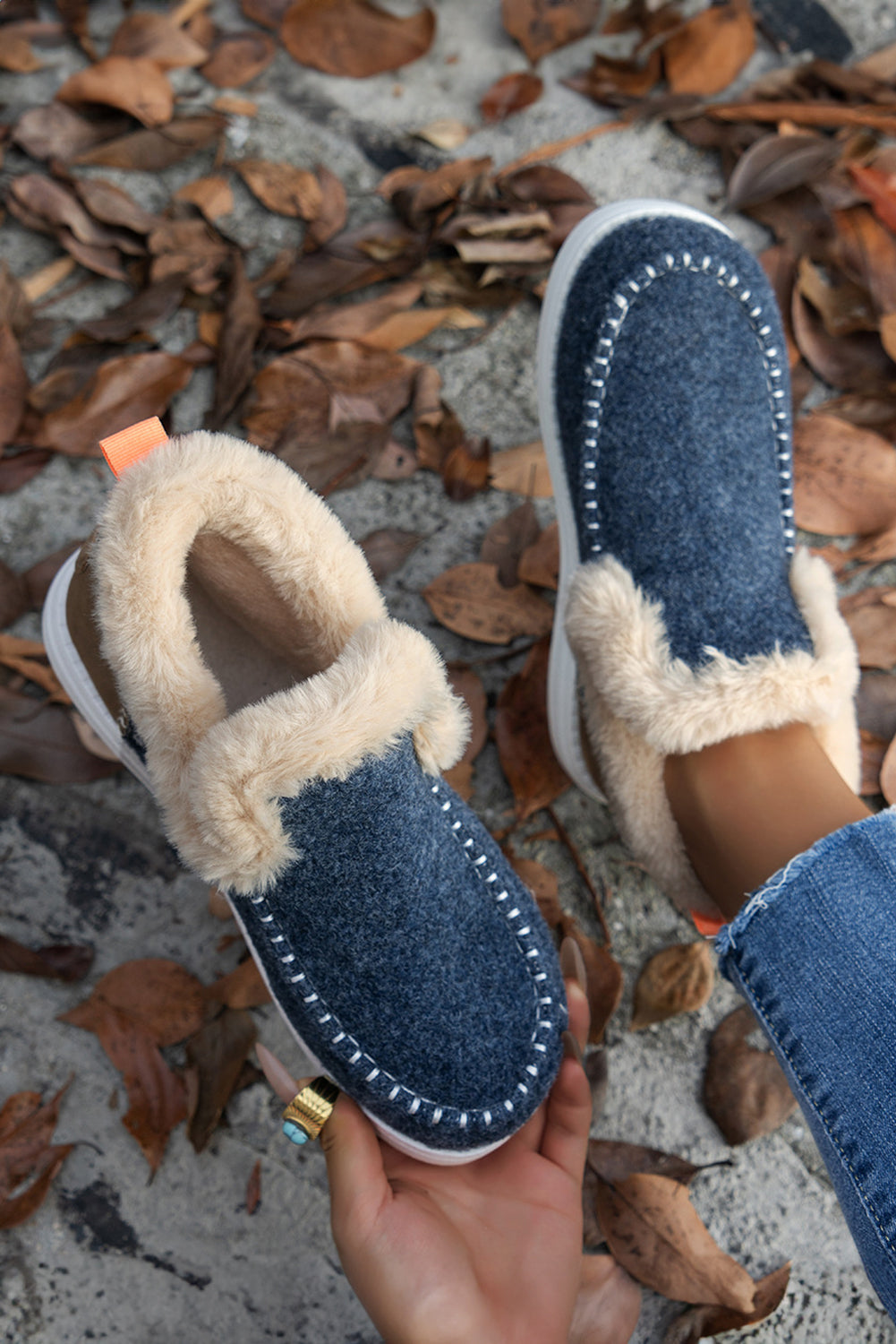 Beige Suede Stitching Patchwork Plush Lined Anklet Boots