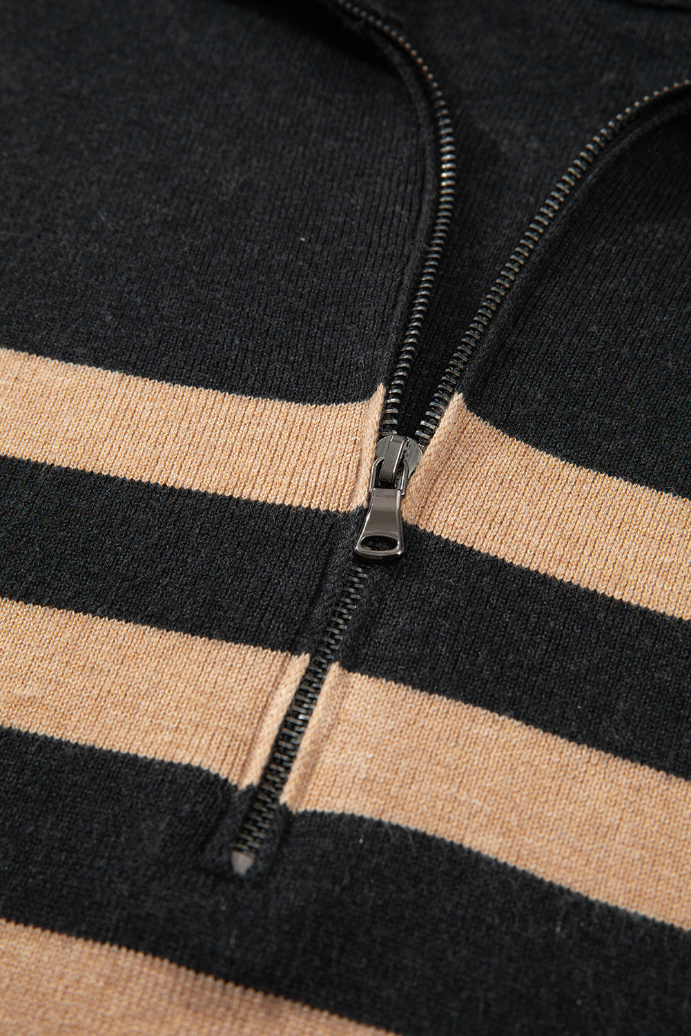 Green Striped Collared Quarter Zip Oversized Sweater