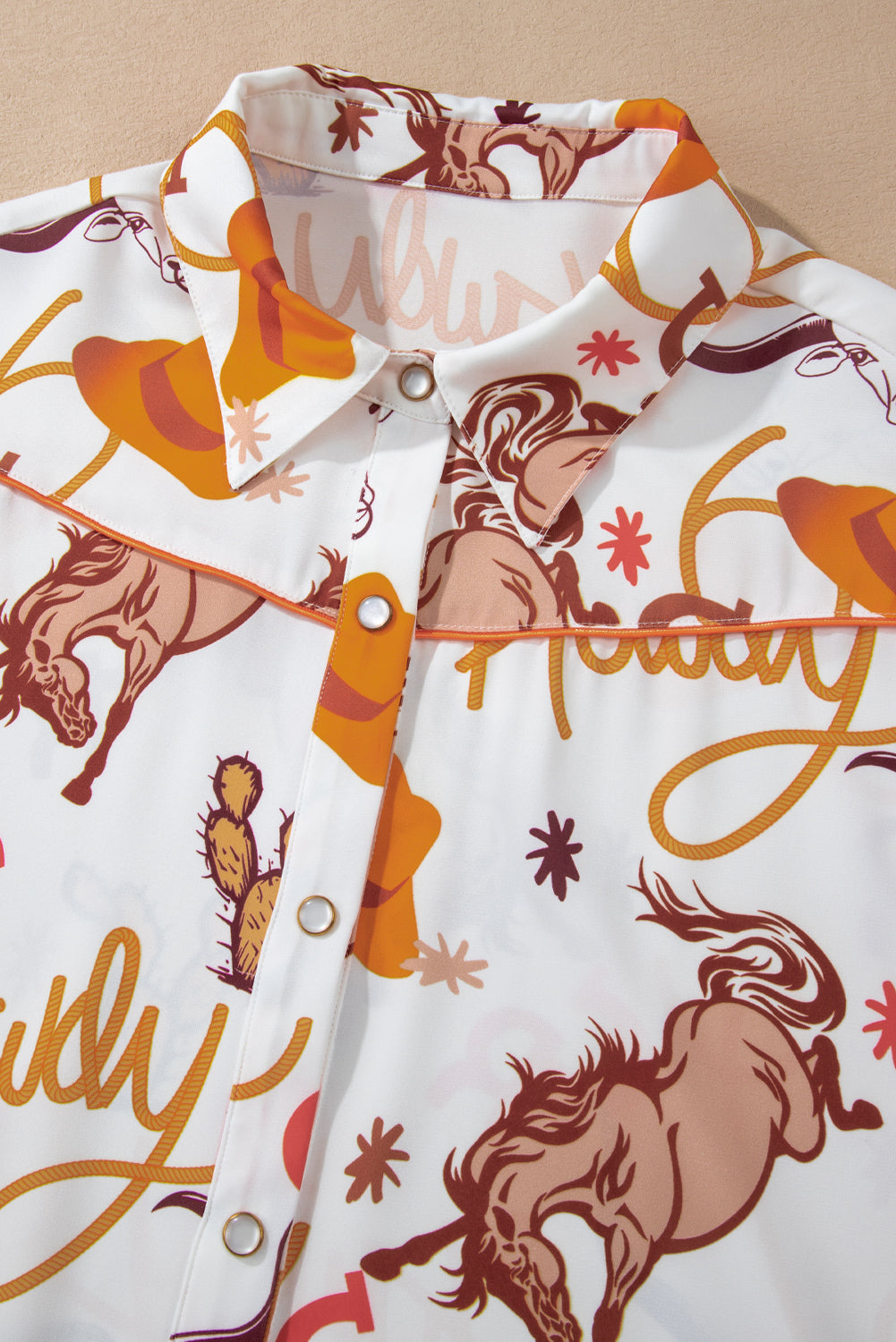 Beige Howdy Animal Pattern Button Up Shirt